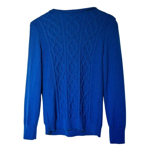 TALBOTS Women's Medium Royal Blue Lambswool Fisherman Cable Knit Tunic Sweater - Picture 3 of 9